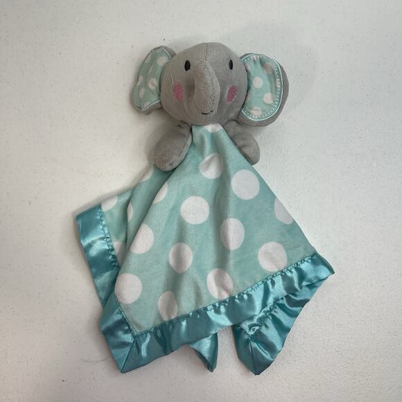 Circo Elephant Baby Lovey Satin Trim Security Blanket Aqua Blue Polka Dot Target - Picture 2 of 11